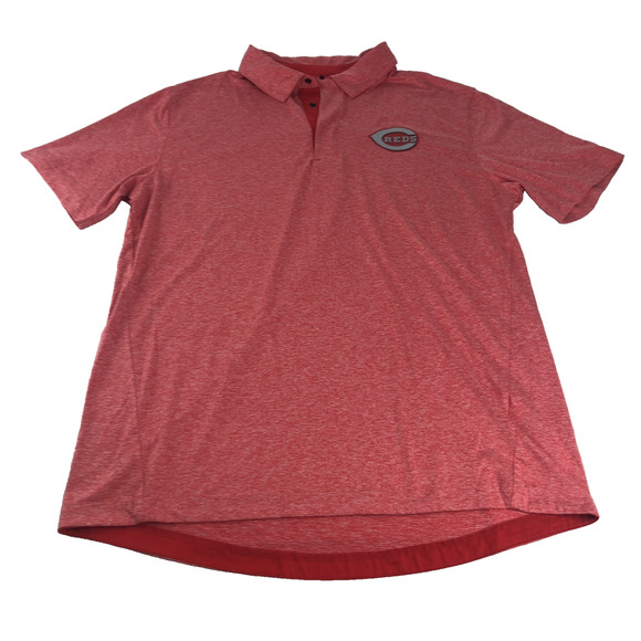 MLB Cincinnati Reds Men's Polo Shirt Large Short Sleeve Snaps Lightweight Red - Picture 1 of 11